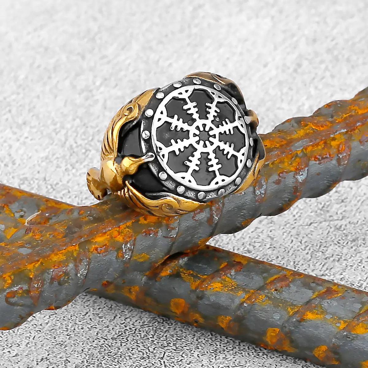 Bague Vegvisir Dorée - Univers Celtique